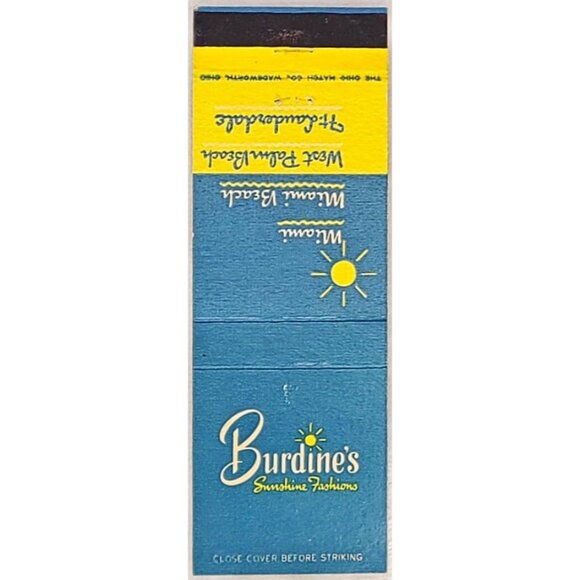 Front Strike Matchbook Cover Burdine’s Sunshine Fashions Miami FL Florida - Picture 1 of 5